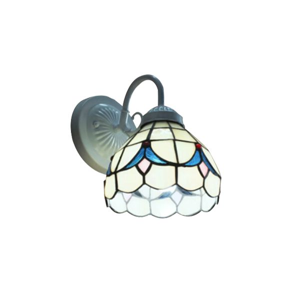 White Glass Dome Sconce Lighting Tiffany 1 Head Wall Mount Light for Living Room