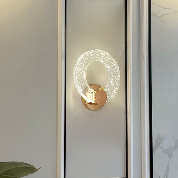 Gold Contemporary 1-Light LED Wall Sconce Circle Crystal Wall Mounted Light for Bedroom