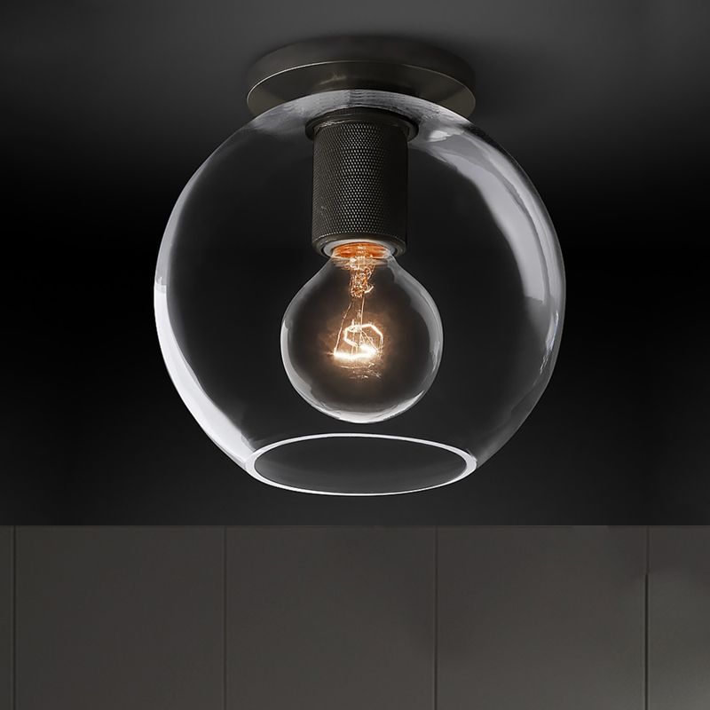 Luminaire de plafond à 1 tête en verre transparent à montage encastré sphère traditionnelle en noir/laiton/chrome pour le salon