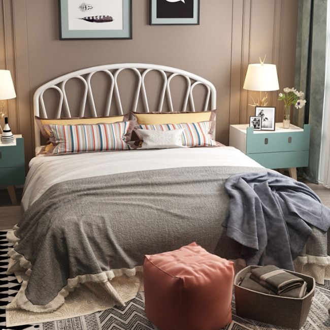 Open Frame Metal Bed Frame Contemporary Wire-Grid Iron Bed with Headboard