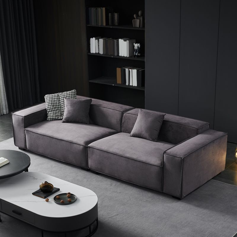 Stationary Stain-Resistant Faux Leather Sofa Living Room Gray Cushions Settee