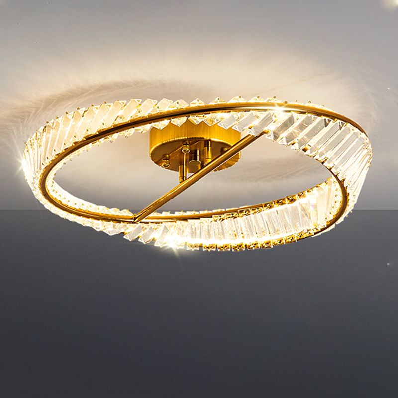 Modern Simple Crystal LED Ceiling Lamp Iron Round Shape Flush Mount for Bedroom