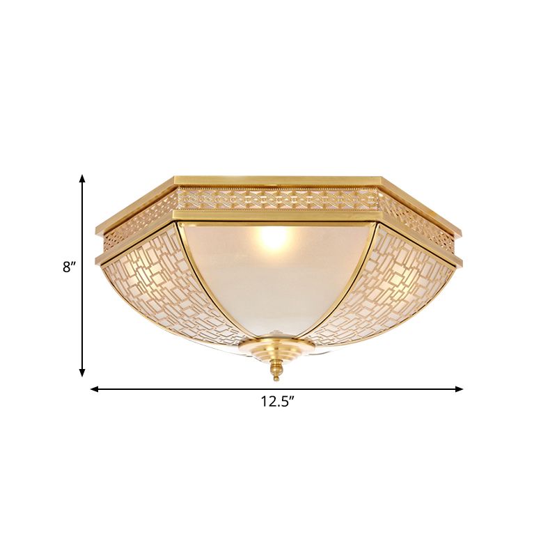 Plafonnier en forme de dôme pour chambre à coucher, opale coloniale, verre dépoli, 3 ampoules, laiton, proche du plafonnier