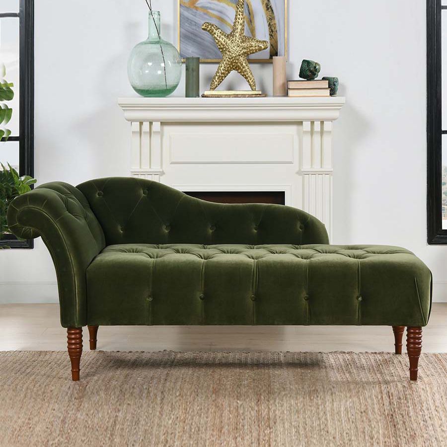 Velvet Rolled Arms Chaise Luxury Solid Wood Chaise for Living Room