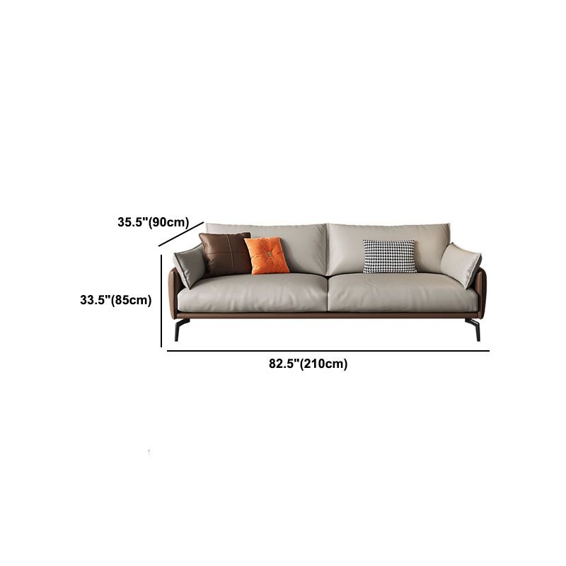 Pillow Top Arm Sofa Modern Leather Sofa in Brown with Metal Legs