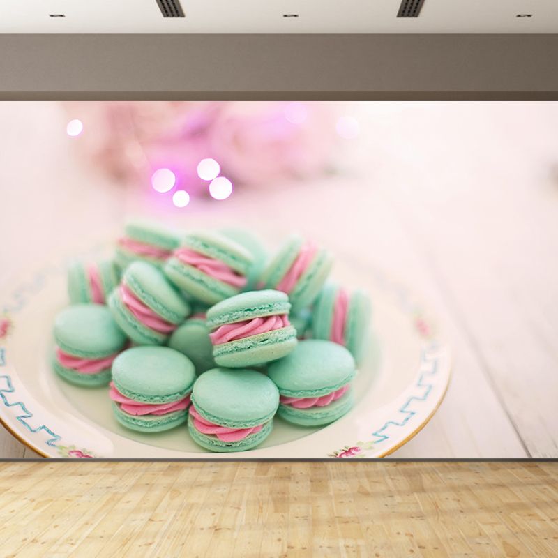 Contemporary  Style Mural with Sweet Macaron Painting Commercial Use Wall Covering