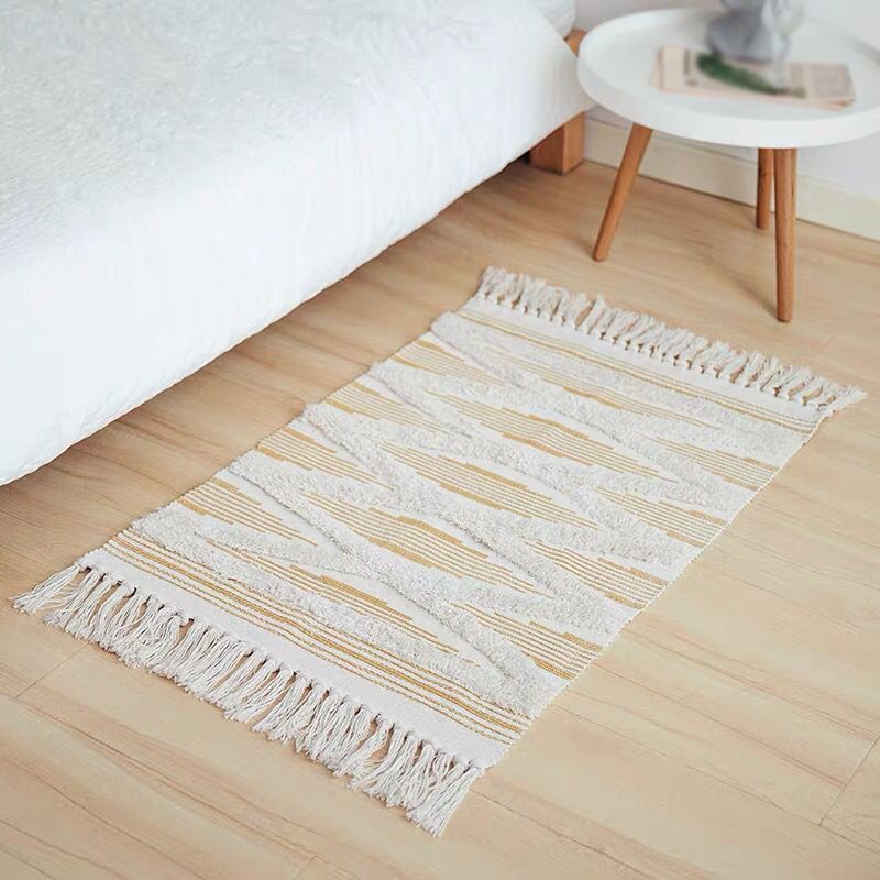Stylish Area Carpet Geometric Pattern Polyester Area Rug Fringe Stain Resistant Rug for Home Decor