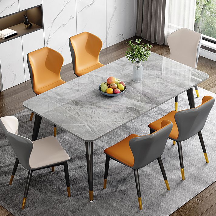 Metal 4 Legs Dining Table Rectangle Stone Top Dining Table for Dining Room