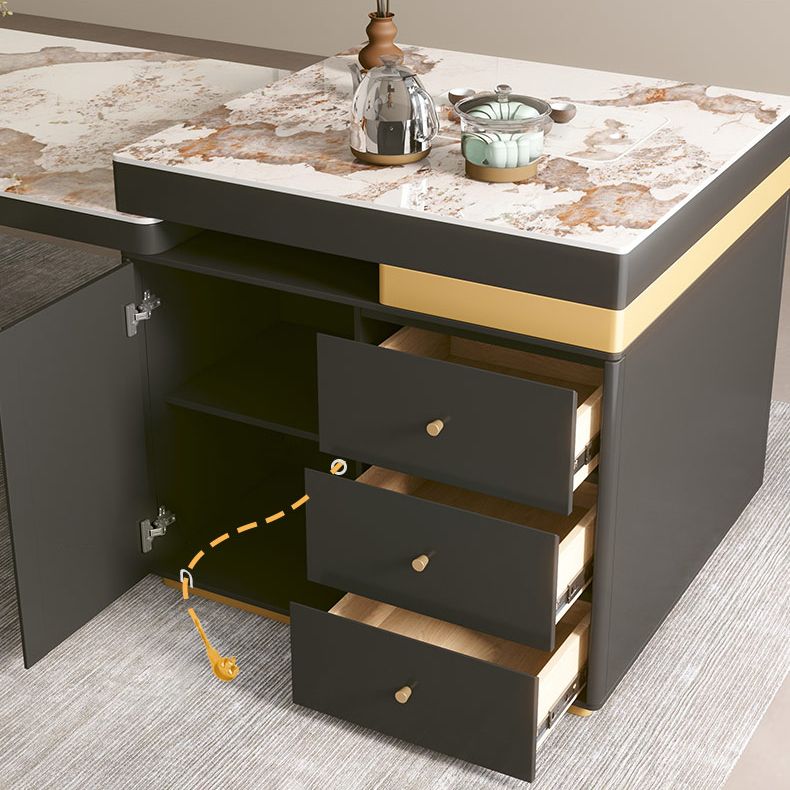 Extendable Dining Table Double Pedestal Table for Kitchen Dining Room