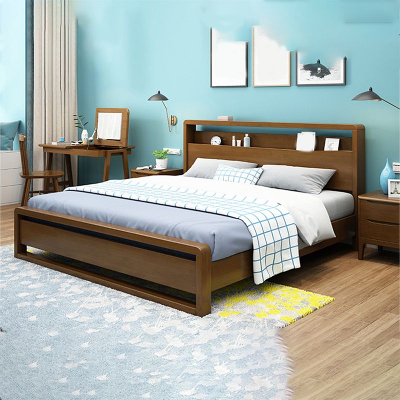 Contemporary Standard Bed with Shelves and Rectangle Headboard