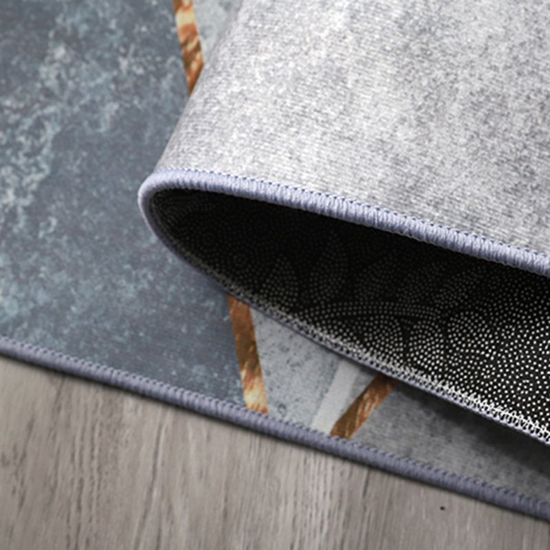 Blue Tone Modern Indoor Rug Polyester Abstract Print Carpet Non-Slip Backing Rug for Home Decoration