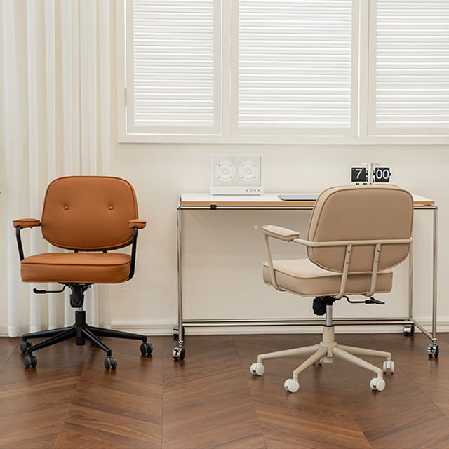 Padded Arms Desk Chair Modern No Distressing Leather Ergonomic Chair with Wheels