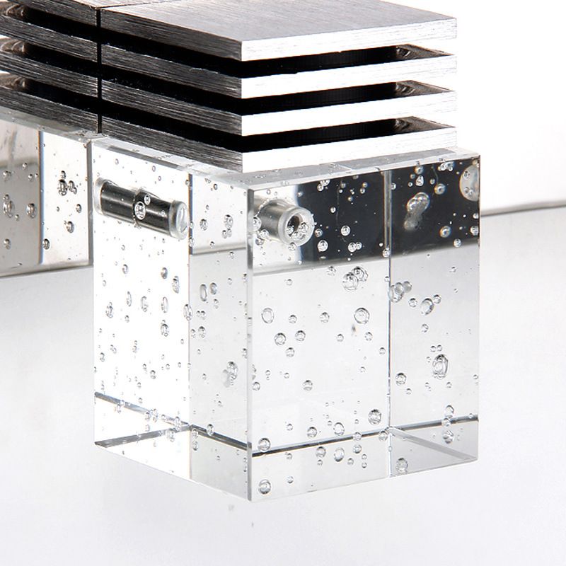 Seedy K9 Crystal Cube Vanity Sconce Contemporary Nickel LED Wall Mounted Light for Bath