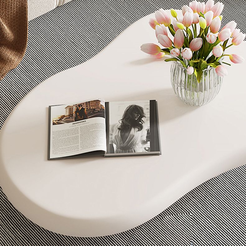 Modern Free Form Coffee Table Wooden 4 Legs Cocktail Table in White