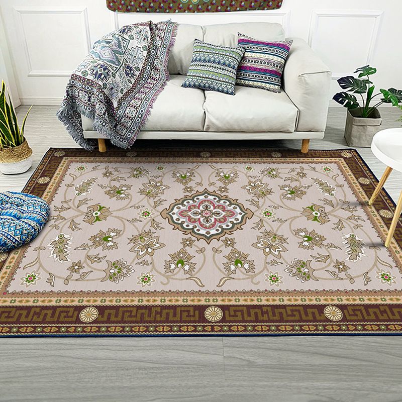 Moroccan Damask Print Rug Multicolor Polypropylene Area Rug Stain Resistant Washable Anti-Slip Backing Rug for Home Decor