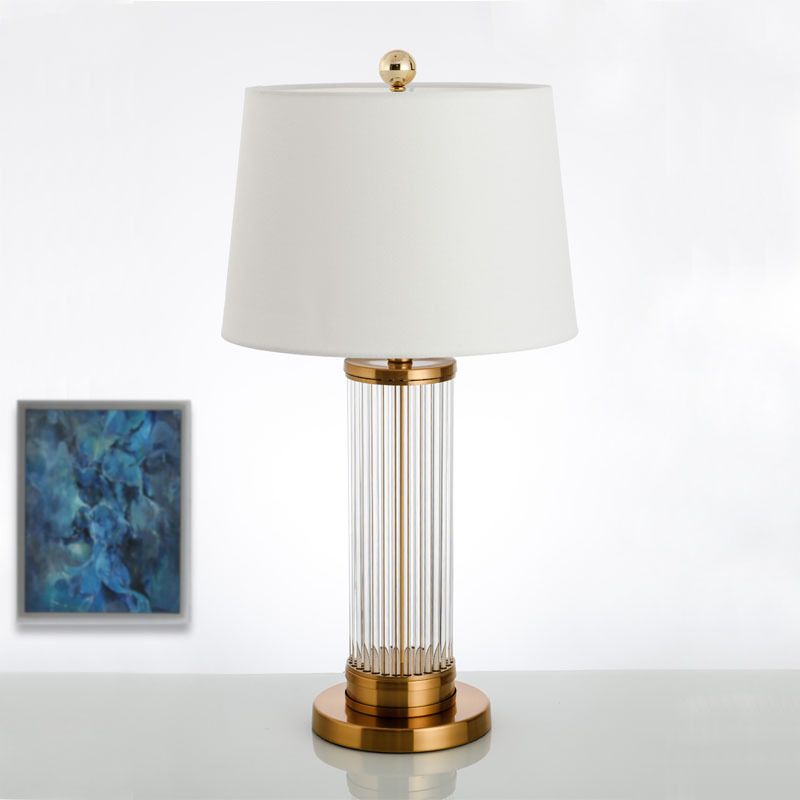 Modernist Cylindrical Task Lighting Beveled Crystal 1 Bulb Small Desk Lamp in Gold