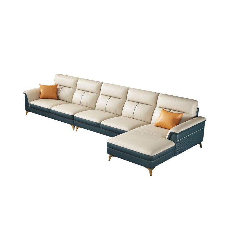 Pillow Top Arm Genuine Leather Sectionals, Cushion Back 36.2" Sectional Sofa in Ivory