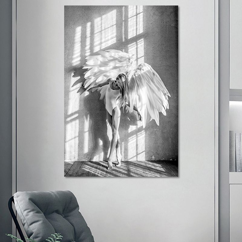 Vintage-Ballerina-Wandkunst auf Leinwand, strukturierte graue Wanddekoration für das Wohnzimmer