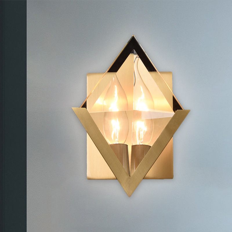Rhombus Clear Crystal Panel Wall Sconce Minimalist 1 Bulb Brass Wall Mounted Light Fixture