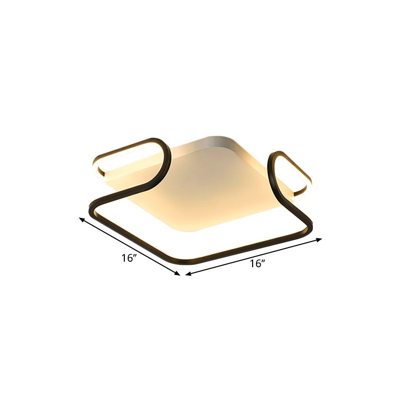 Metal Square Flush Mount Fixture Modern 16"/19.5" Width LED Black Ceiling Lighting in Warm/White Light for Bedroom