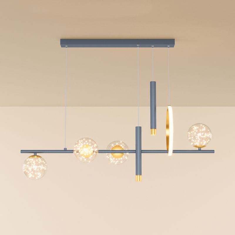 Luz colgante colgante de hierro forjado de la isla LED de lujo de lujo con sombra de vidrio transparente