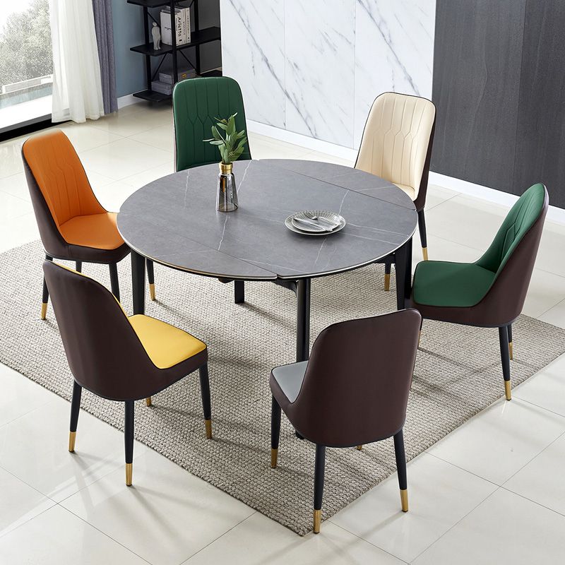 Contemporary Style Round 51.2'' Dining Site Table Stone Drop-Leaf Dining Room Furniture