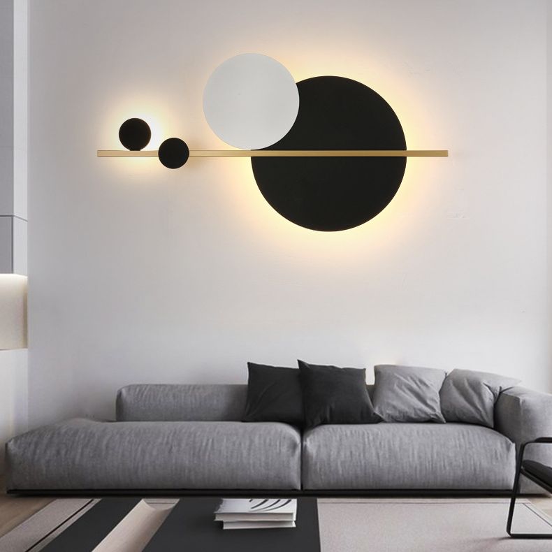 2 luci di luce rotonda con pale rotonda moderna illuminazione da parete in metallo in stile semplice in bianco e nero
