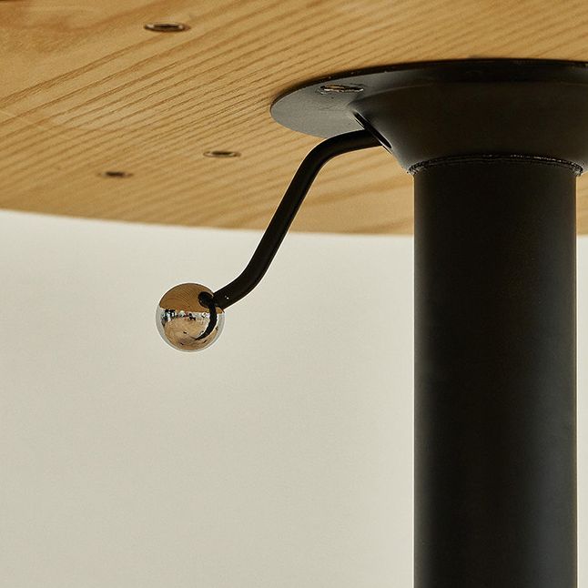 Modern Round Dining Table Wooden Tabletop with Metal Pedestal Base