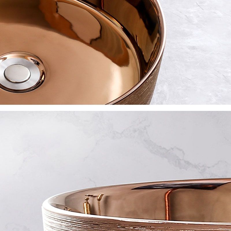 Modern Bathroom Sink with Pop-Up Drain Porcelain Round Vessel Bathroom Sink without Faucet