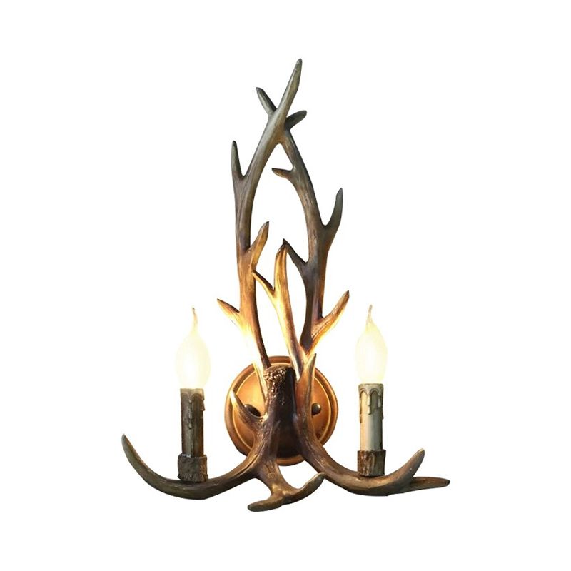 Open Bulb Wall Lamp with Deer Horn Resin 1 Light Lodge Country Sconce Light for Kitchen