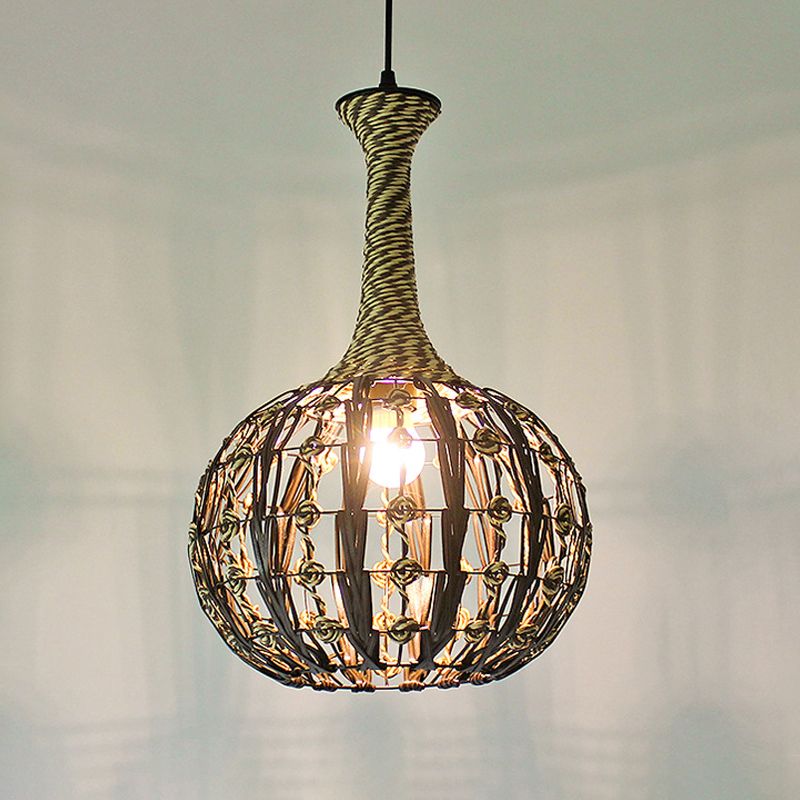 White House/Dome/Bell Hollowed Pendant Lamp Coastal 1-Light Rattan Suspended Lighting Fixture for Dining Room