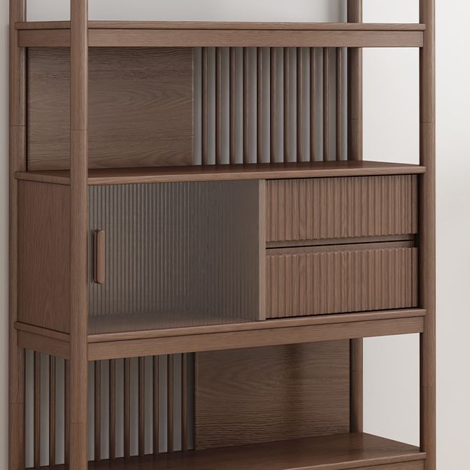 Brown/Natural Glass Paned Cabinet, Solid Wood Mid-Century Modern Cabinet