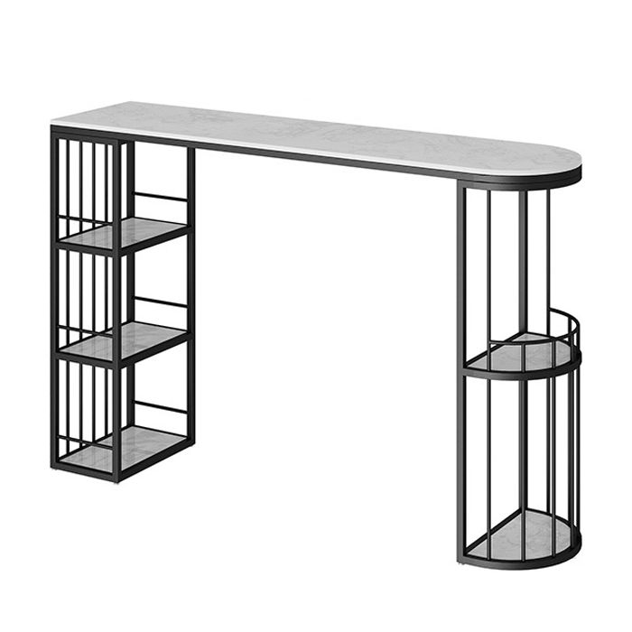 Glam Style Stone Bar Table Semicircle Top Pub Table with Cabinet for Dining Room