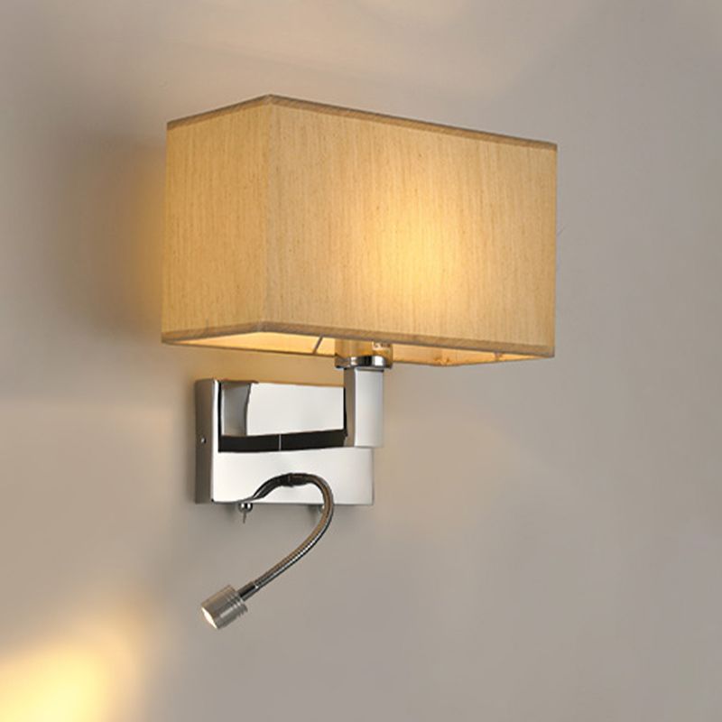 Metal Wall Sconce Modern Rectangle Shape Wall Light with Fabric Shade for Study
