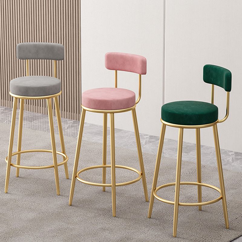 Glam Fabric Bar Stools Low Back Round Seat Barstool with 4 Gold Iron Legs