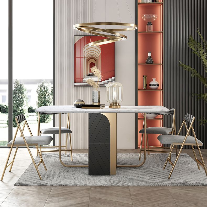 Modern 1/2/3/4/5 Pieces Rectangle Dining Table Set with Stone Top Foldable Dinette Set