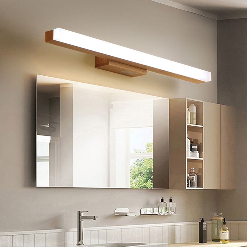 Nordic Style Wooden Vanity Light LED Rectangle Shape Vanity Lamp for Shower Room
