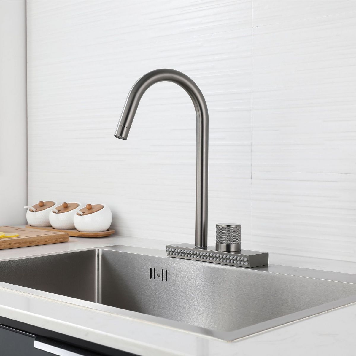 Contemporary Standard Kitchen Faucets Brushed Nickel No Sensor Swivel Spout