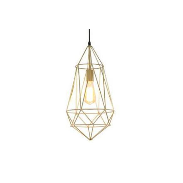 1 Light Prism Cage Pendant Lighting Modern Style Gold Metallic Suspension Lamp with Adjustable Cord