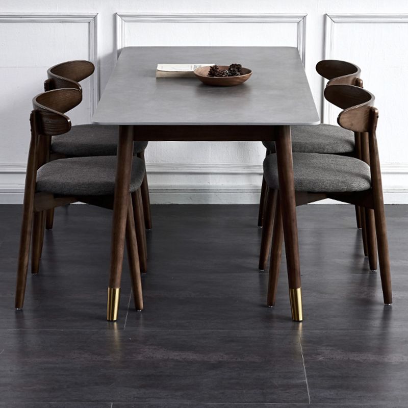 Scandinavian Style 6 Seat Rectangular Black Legs Black Slate Dining Table with Base