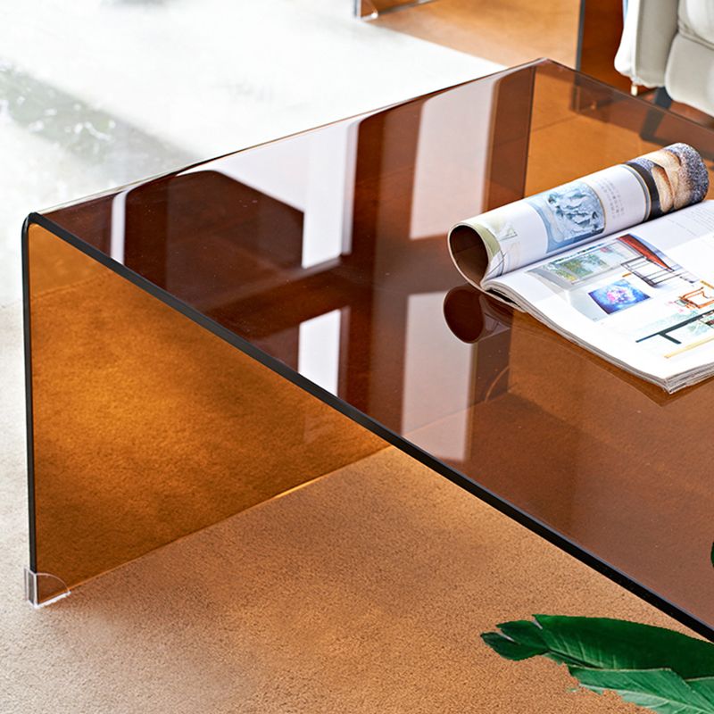 Glass Sled Coffee Table Geometric 1 Single Cocktail Table in Brown