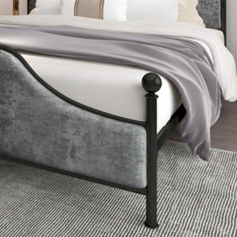 Glam Standard Bed with Upholstered Headboard in Iron Frame Bed