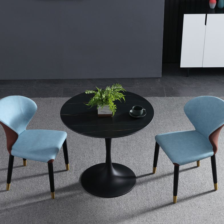Contemporary Style Sintered Stone Dining Table Metallic Tulip Base Round Table for Home