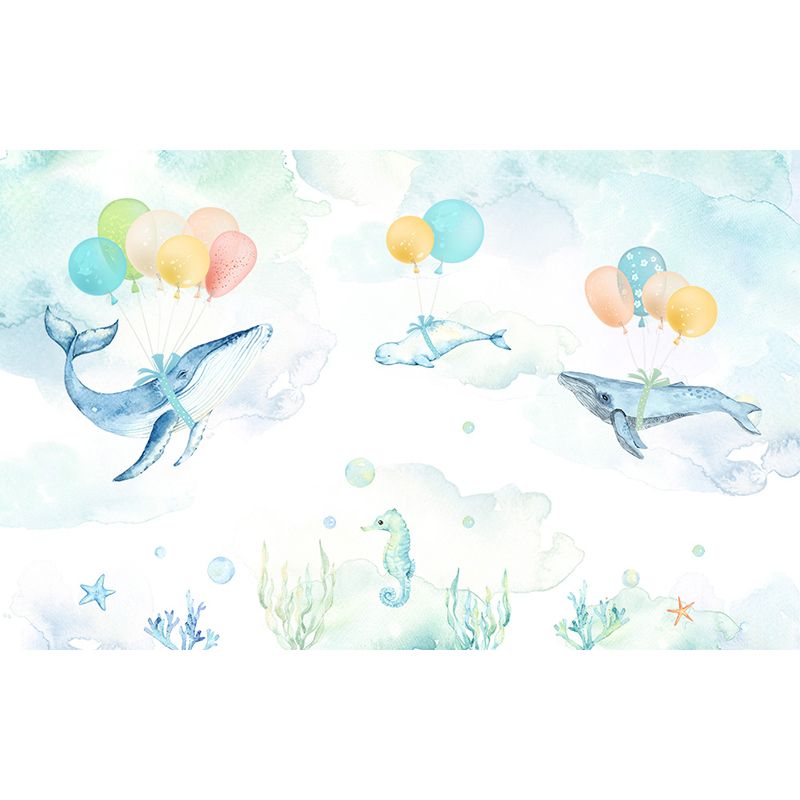 Extra Large Whale Mural Soft Color Non-Woven Wall Art for Kids Bedroom, Personalised