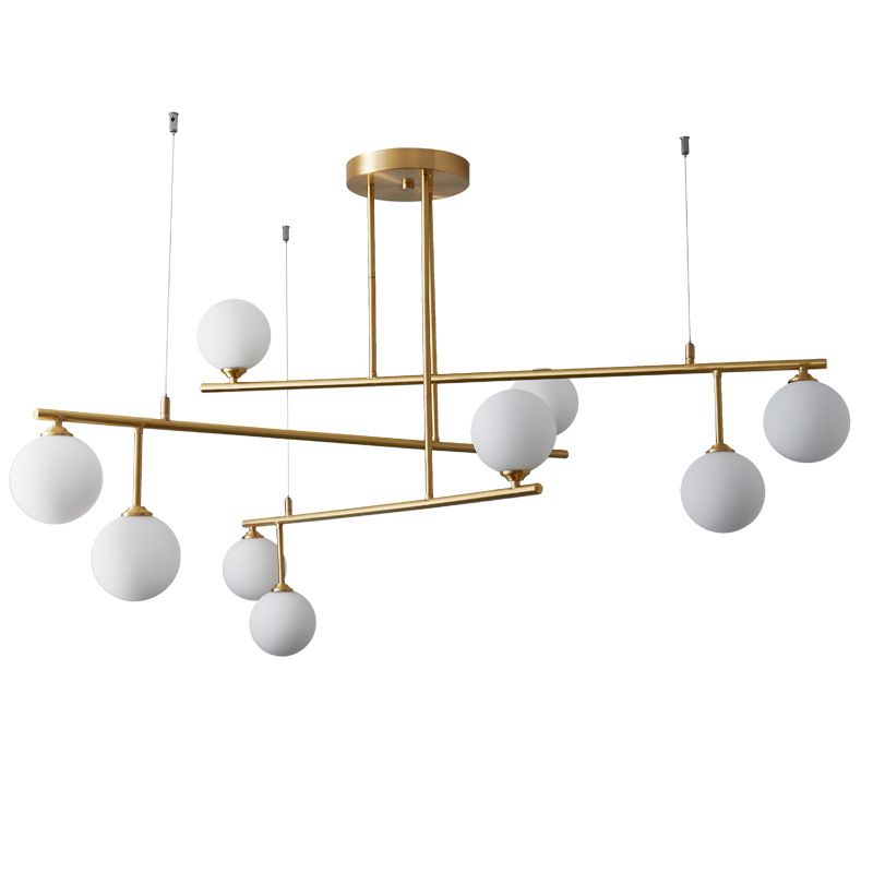 Stile moderno Opal Glass Orb Orbomone a sospensione in oro chiaro soggiorno lampadario