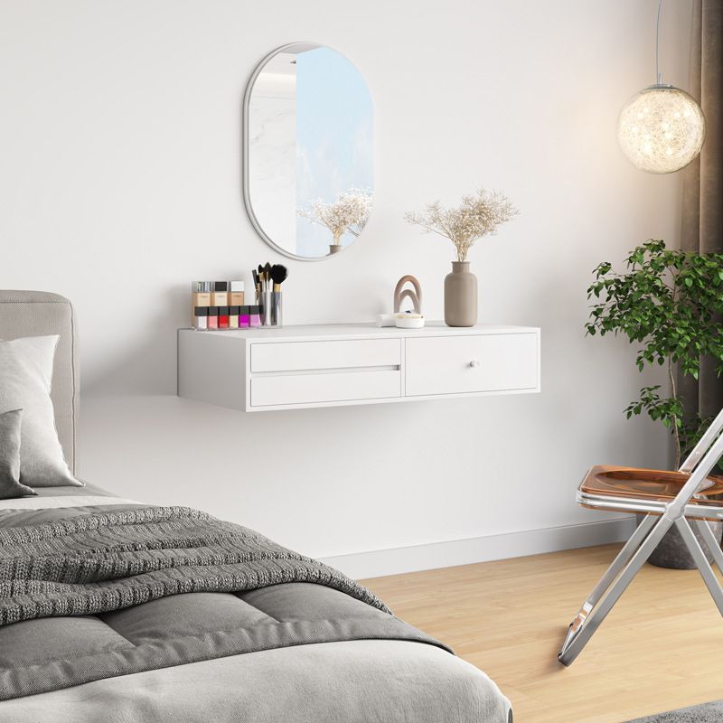 Contemporary Solid Wood Makeup Dressing Table Set with Stool