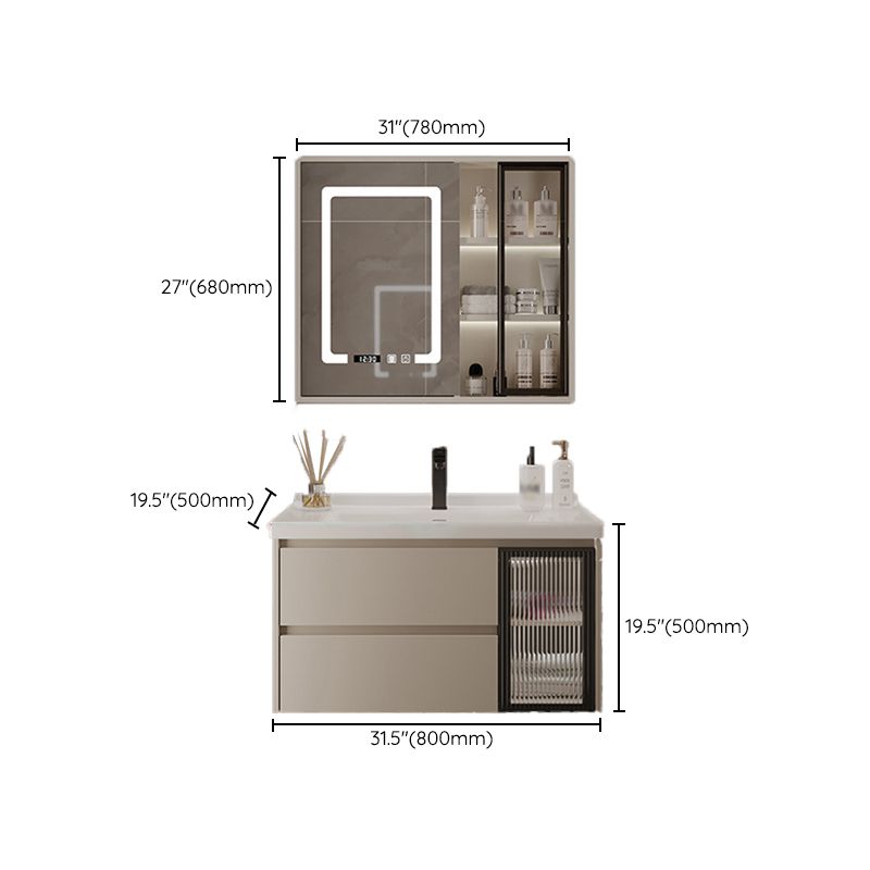 2 Drawers Vanity  Wood Frame Wall Mount Rectangle Single Sink Bathroom Vanity with Mirror