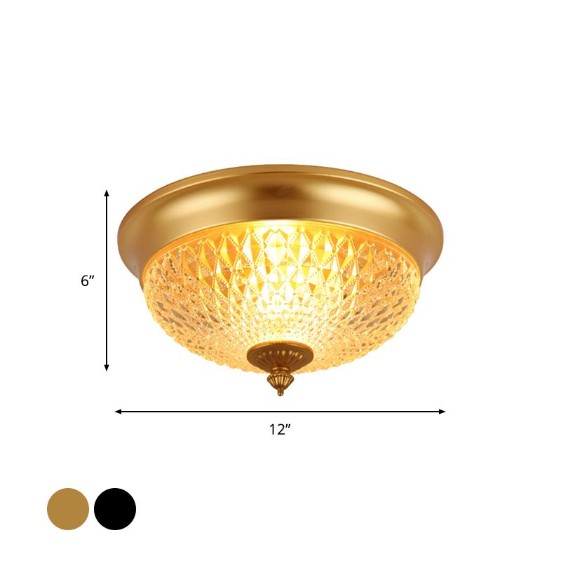 2 Bulbs Crown Flush Mount Lamp Traditional Black Clear Faceted Glass Ceiling Flush Light, 12"/14"/18" Wide