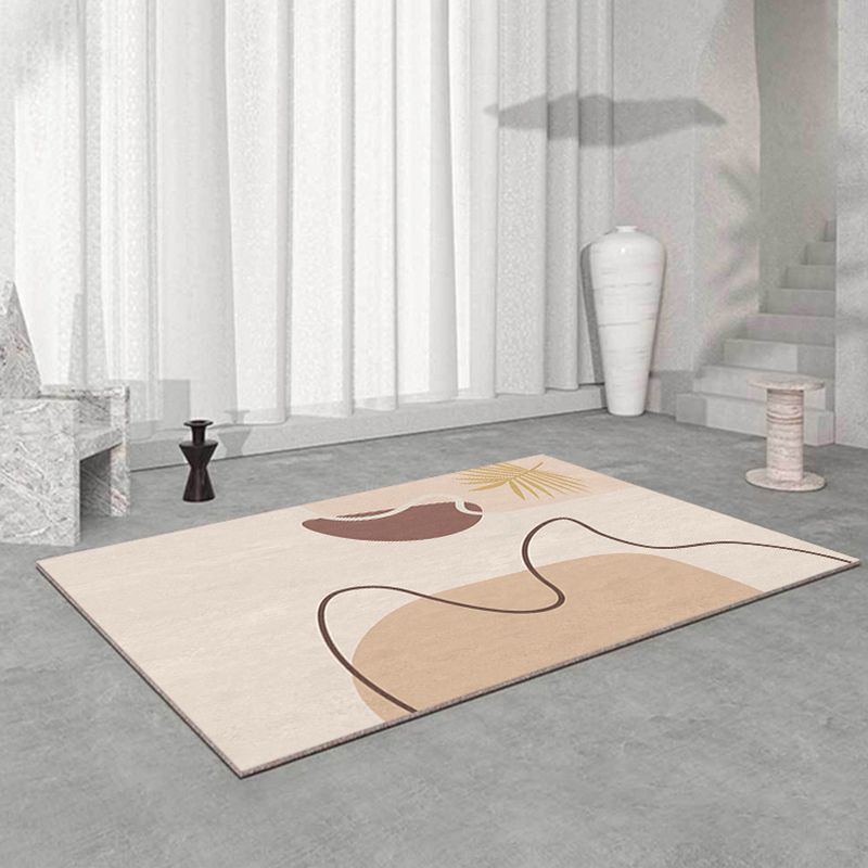 Nordic Color Block Rug Polyester Washable Carpet with Anti-Slip Backing Rug