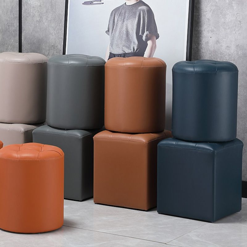 Round Genuine Leather Ottoman Standard Tufted Plain Water Resistant Modern Ottoman